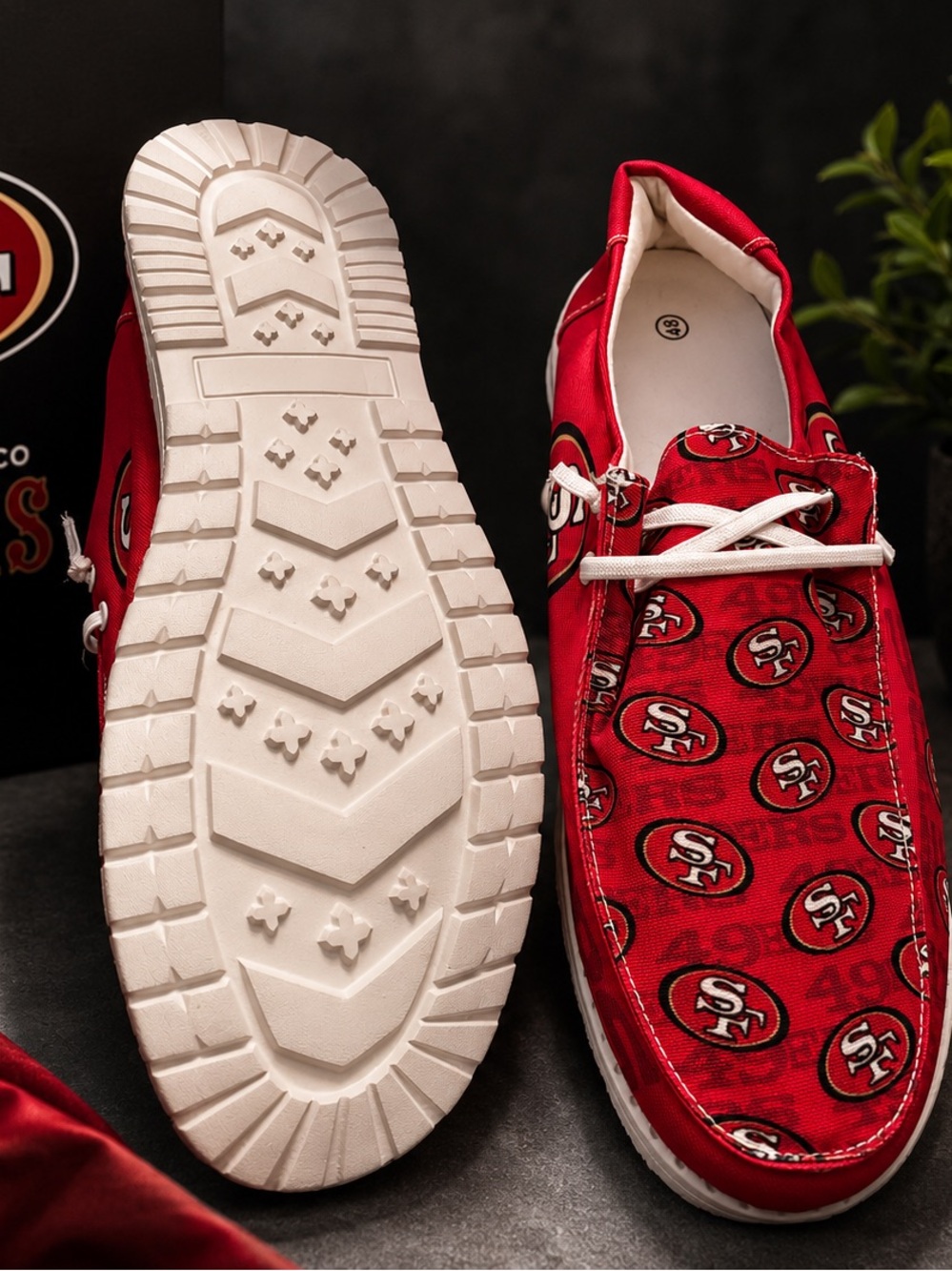 Men's Red Slip-On Loafers with Team Logo